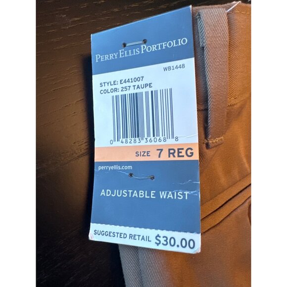 Perry Ellis Portfolio Mens Taupe Dress Pants Size 7 Reg Adjustable Waist Polyest - Picture 3 of 6